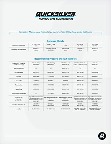 Набор для замены масла 8M0107511, 5л 10W-30 для подвесных моторов Mercury 75-115hp 2.1L Quicksilver