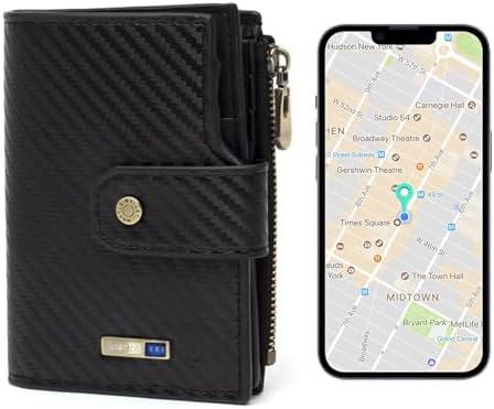 Anti-Lost Bluetooth Wallet Tracker & Finder, Minimalist trackable Wallet for Men, Leather Wallet Credit Card Holder (Carbon Black) SMART LB