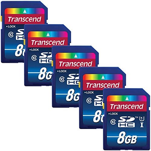 Transcend 8GB SDHC Memory Card Premium Class 10 UHS-I (Pack of 5) TS8GSDU1 - Top Value Bundle Transcend