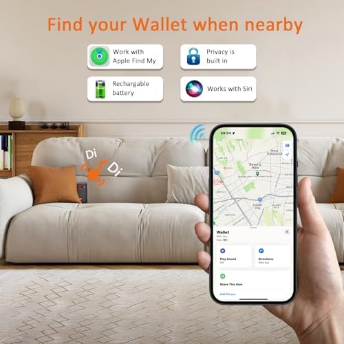 Smart Wallet For Men Work For Apple Find My (Ios Only) App, Slim Mens Wallet Tracker Bifold Credit Card Holder With Gift Box Rechargeable Battery. (Not For Android) (Black & Orange) SMART CC