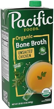 Pacific Foods Organic Unsalted Chicken Bone Broth, 32 oz Carton Pacific Foods