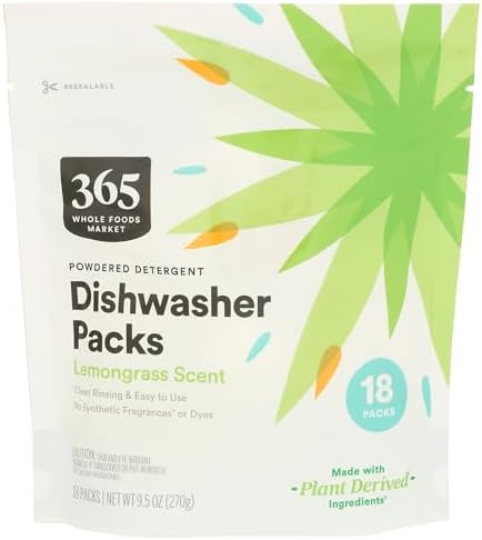 365 by Whole Foods Market, Detergent Dish Pods Powdered Lemongrass 18 Count, 9.5 Ounce 365 by Whole Foods Market