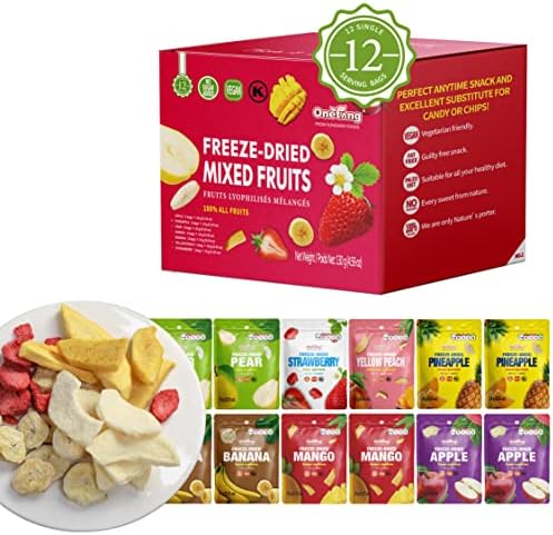 ONETANG Freeze-Dried Mixed Fruit, 12 Pack Single-Serve Pack, Non GMO, Kosher, No Add Sugar, Gluten free, Vegan, Holiday Gifts, Healthy Snack 0.35 Ounce ONETANG