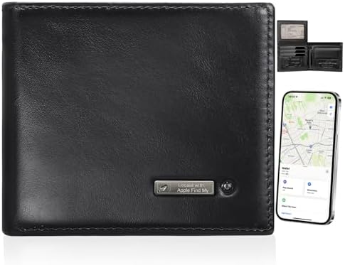 Smart Mens Wallet with Tracker, Only with Find MY APP(IOS), Front Pocket Wallets for Men, Slim Leather with 2 ID Window, Trackable Minimalist Credit Card Holder with Gift Box (Black) SMART CC