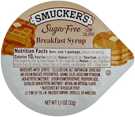 Smuckers Sugar Free Syrup Breakfast – 20 Individual Syrup Packets 1.1-Oz Each - Low Carb Sugar Free Syrup Cups - Pancake Syrup Low Calorie - Included NSR One Bamboo Mini Spoon NSRONE