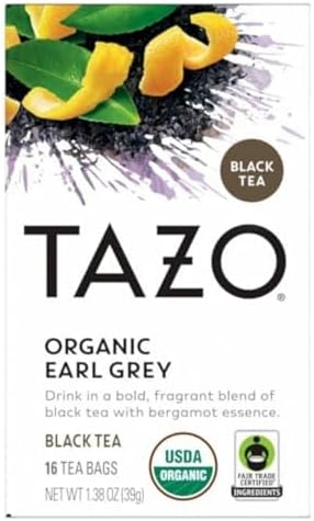 TAZO Earl Grey Organic Tea, High Caffeine and Bold Flavor, 16 Total Tea Bags Tazo