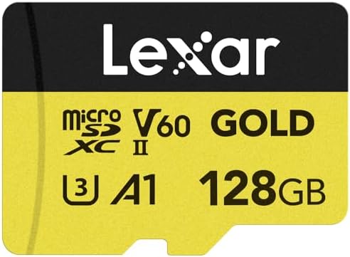 Lexar 128GB Professional Gold Micro SD Card, UHS-II, C10, U3, V60, A1, Full HD, 4K UHD, Up to 280/100 MB/s, for Drones, Action Cameras, Portable Gaming Devices (LMSGOLD128G-BNNNG) Lexar