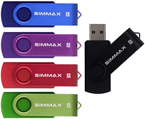 5Pcs 8GB USB Flash Drive USB 2.0 Flash Drive Memory Stick Fold Storage Thumb Stick Pen Swivel Design(Five Mixed Colors: Black Blue Green Purple Red)(Mix Color1) SIMMAX