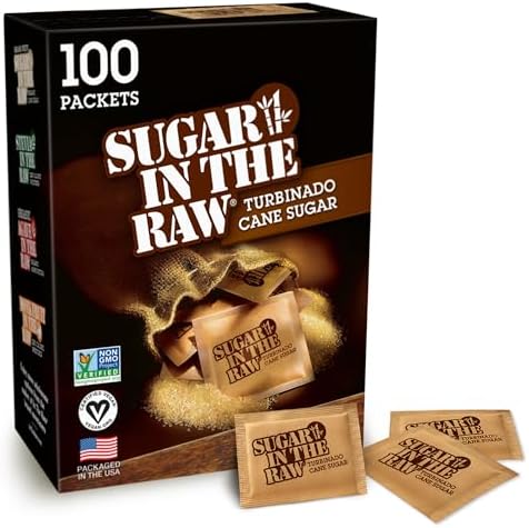 Sugar in the raw turbinado cane sugar packets, 100 Ct, pure, all-natural turbinado sugar, non-GMO project verified, kosher, vegan and gluten free In The Raw