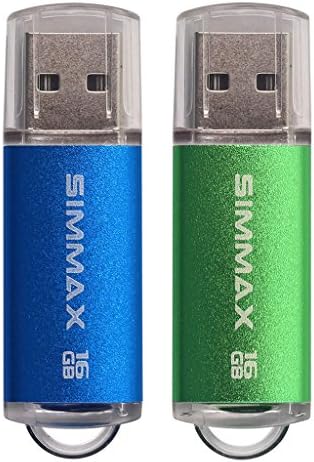 2 Pack 16GB USB 2.0 Flash Drive Memory Stick Thumb Drive Pen Drive with Led Indicator (Blue Green) SIMMAX