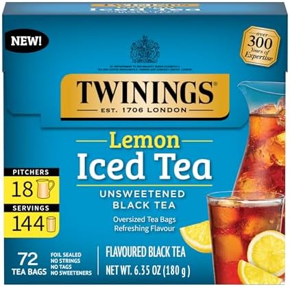 Twinings NEW Black Iced Tea, 72 Deliciously Unsweetened Tea Bags, Makes 18 Pitchers or 144 Servings, Caffeinated, 72 Count (Pack of 1) Twinings