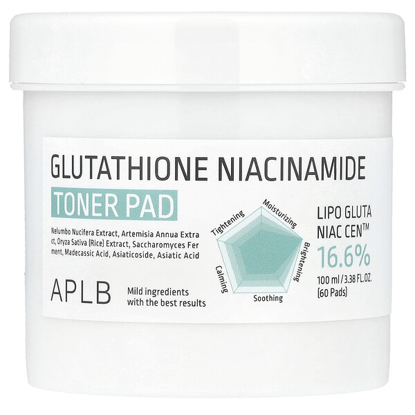 Глутатион Ниацинамид, тонизирующие патчи 60 шт, 100 мл, Увлажнение, осветление, успокаивание Aplb