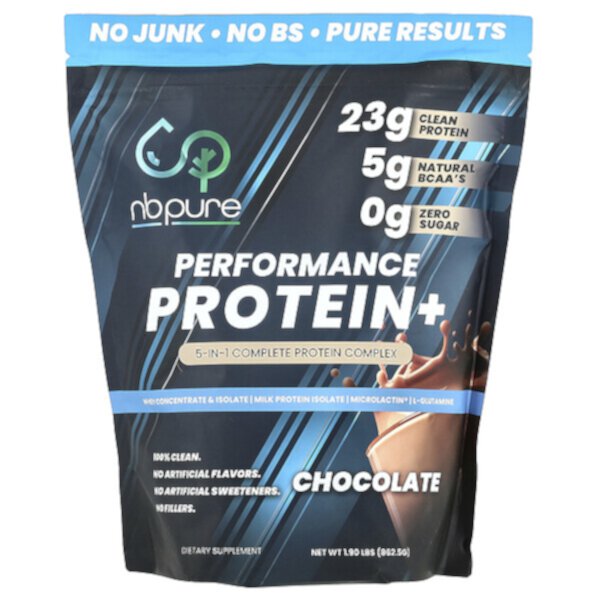 Performance Protein+ Шоколадный 862,5 г, 23 г чистого протеина, 5 г BCAA, 0 г сахара NBPure