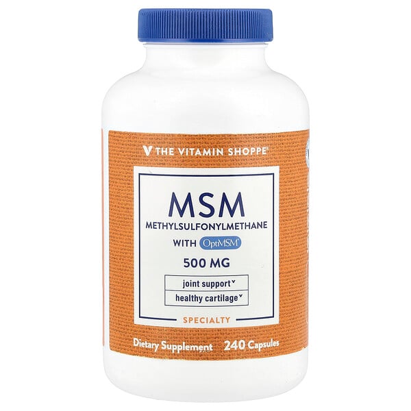 MSM с OptiMSM®, 500 мг, 240 капсул для поддержки суставов и здоровья хрящей The Vitamin Shoppe