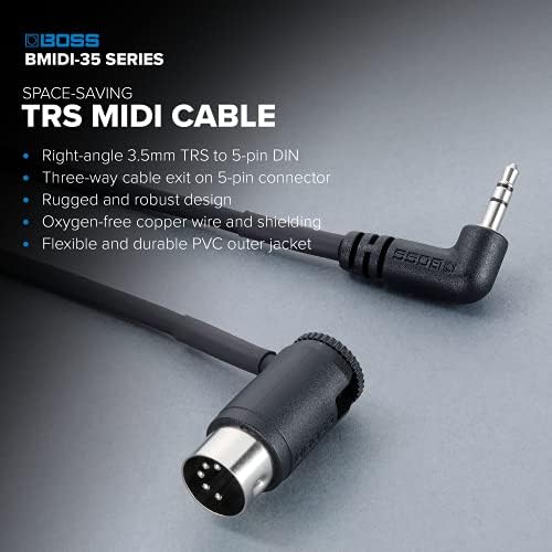 BOSS BMIDI-1-35 – 1ft / 30cm – Space-Saving 3.5mm TRS to Multi-Directional 5-Pin MIDI Cable – Provides Premium connectivity Pedals Boss