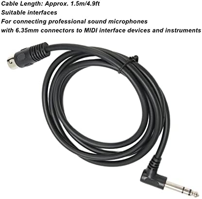 Right Angle MIDI Cable, MIDI Din 5Pin 6.35mm Cable 90 Degree 6.35mm Male to MIDI 5Pin Male TRS Stereo Audio Cable 4.9ft Sound Connection Cable Yosoo Health Gear