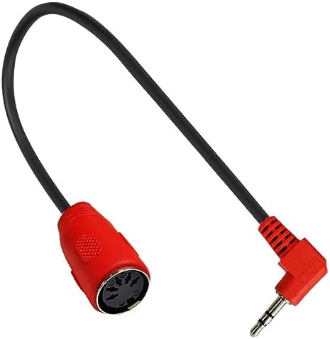 Disscool MIDI Din 5 Pin Female to 90 Degree 3.5mm 1/8'' Male TRS Stereo Jack Audio Cable, 5 Pin DIN Cable for Speaker, Amplifier, Mixe, MIDI Keyboard(0.5M/1.7FT/Red) Disscool