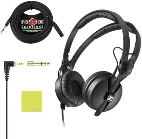 Наушники Sennheiser HD25 Plus, профессиональный звук, удобство, черный с кабелем Pig Hog PHX14-25 и полировочной тканью Liquid Audio