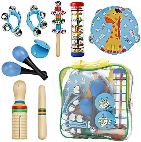 Kids Musical Instruments Toys Set: Baby Music Toys Montessori Percussion for Toddlers - Preschool Educational Musical Toys Set for Boys and Girls with Storage Bag (Blue) Musfunny