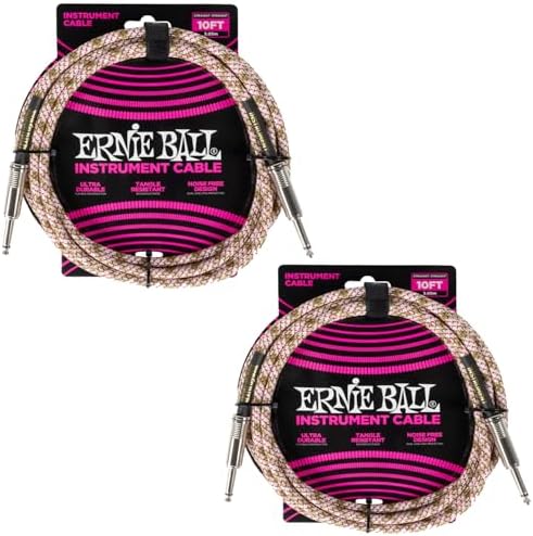 Ernie Ball Braided Instrument Cable Set Straight/Straight Length 10ft in Emerald Argyle (P06426) - Pack of 2 Ernie Ball