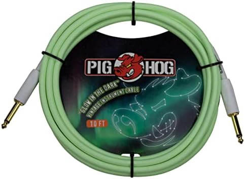 Pig Hog PCH10GLO Glow in The Dark Instrument Cable 10-Feet Unique Woven Outer Covering Gold Plated 1/4" Connectors Pig Hog