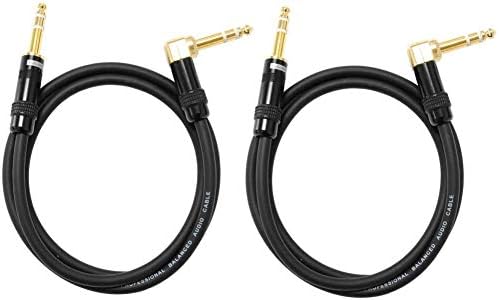 Audio2000's C26006P2 Microphone Cable (2-Pack), Copper Shield Balanced Cable, 1/4" TRS Right Angle to TRS Connector, 6 Feet Length, Gold Platted Connector, Flexible Ultra Soft Rubber Jacket AUDIO 2000'S