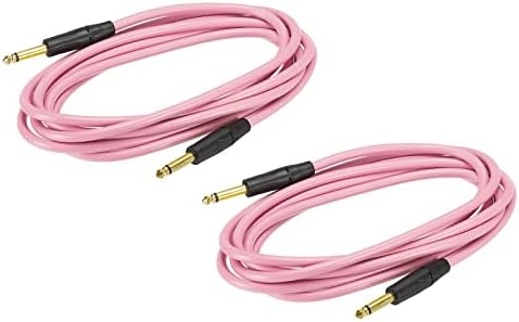 MECCANIXITY Guitar Instrument Cable 9.84 Feet 1/4 Inch to 1/4 Inch TRS Straight to Straight Angle Electric Bass Cable Cord for Guitar Bass Pink 2 Pack Meccanixity