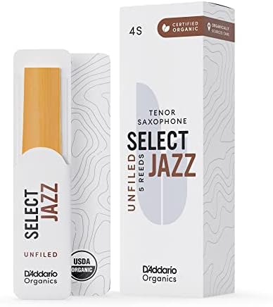 Д'Addario Select Jazz Необработанные саксофонные трости Organic 4 Софт, упаковка 5 штук для тенорового саксофона Rico