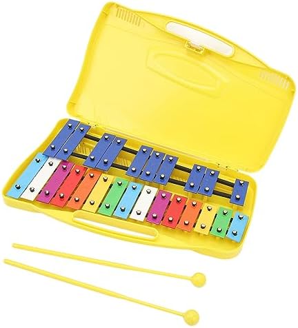 Xylophone 25 Notes Children Colorful Xylophone, Sturdy Aluminum Keys Xylophone with Yellow Box 15.4x9.1x1.6in Small Professional Musical Xylophone for kid Percussion Instrument Yosoo Health Gear