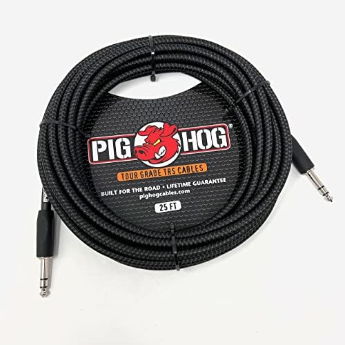 Pig Hog PTRS25BK Vintage Series Black Woven Tour Grade Balanced TRS 1/4" Connectors High Performance Instrument Cable 25-Feet Build for The Road Pig Hog