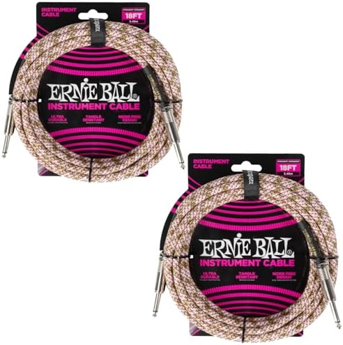 Ernie Ball Braided Instrument Cable Set Straight/Straight Length 18ft in Emerald Argyle (P06430) - Pack of 2 Ernie Ball