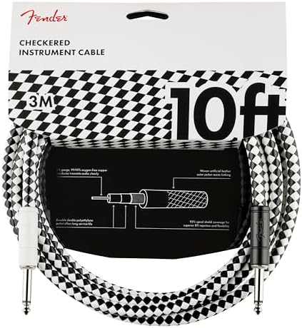 Fender Professional Series Instrument Cable, Guitar Cable, Stocking Stuffers, Guitar Accessories, Straight/Straight, Checkerboard, 10ft Fender