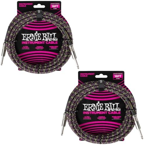 Ernie Ball Braided Instrument Cable Set Straight/Straight Lenght 18ft in Purple Python (P06431) - Pack of 2 Ernie Ball