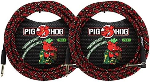 Pig Hog 2 Pack 1/4' Straight to 1/4' Right-Angle Tartan Plaid Instrument Cable, 20 feet PCH20PLR-2 Pig Hog