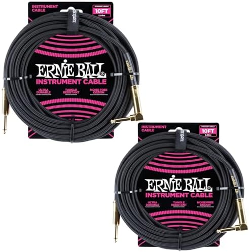 Ernie Ball Braided Instrument Cable Set Straight/Angle Length 10ft in Black (P06081) - Pack of 2 Ernie Ball