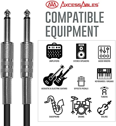 AxcessAbles 1/4 Inch to 1/4 Inch TS Guitar Audio Cable- 10ft | 6.35mm Instrument Cable | Amp Cable for Guitar | Unbalanced 1/4 Patch Cord-10ft AXA AXCESSABLES