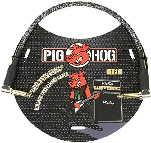 Pig Hog PCH1AGR Right-Angle 1/4" Amplifier Grill Instrument Patch Cable, 1 Foot Pig Hog