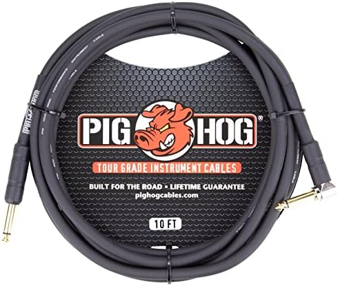 Pig Hog - PH10R - 1/4" - 1/4" Right Angle 8mm Instrument Cable -10 ft.- Black Pig Hog