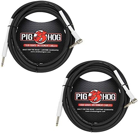 Pig HOG 18.6' Feet High Performance Instrument Cable Black (Straight-Angled), 2-Pack Pig Hog