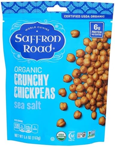 Saffron Road Organic Sea Salt Crunchy Chickpea Snack, 6oz - USDA Organic, Gluten Free, Non-GMO, Halal, Kosher, Vegan Saffron Road