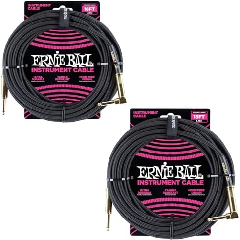 Ernie Ball Braided Instrument Cable Set Straight/Angle Length 18ft in Black (P06086) - Pack of 2 Ernie Ball