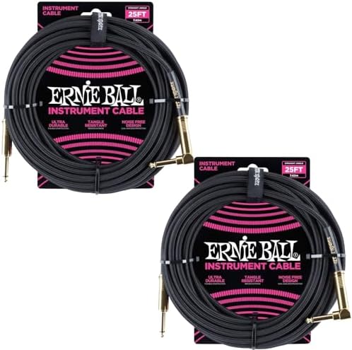 Ernie Ball Braided Instrument Cable Set Straight/Angle Length 25ft in Black (P06058) - Pack of 2 Ernie Ball