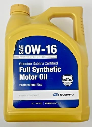 Subaru Synthetic Motor Oil SAE 0W-16 5 Quart Container SOA427V3100 Oem 2024 Crosstrek 2024 Impreza 2025 Forester Genuine Subaru