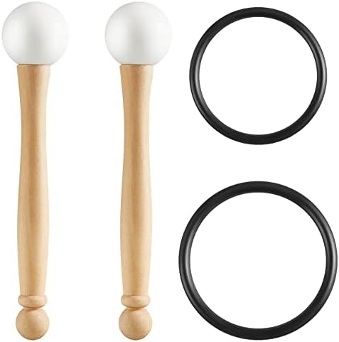 Singing Bowl Mallet Crystal Bowl Rubber Mallet Striker and O Ring Set Including 2 Rubber Head Wood Handle Mallet with 2 Rubber O Ring for Playing Crystal Singing Bowl Sound Meditation Nuanchu