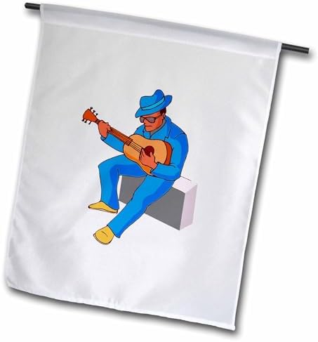 3dRose 18 x 27 inch Garden Flag - Guitar Player Sitting on amp Blues Blue Music Instrument Guitar 3dRose