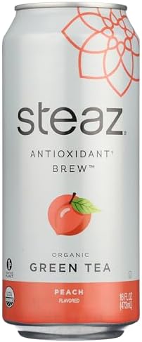 Steaz Organic Iced Green Tea, Peach, 16 oz Steaz