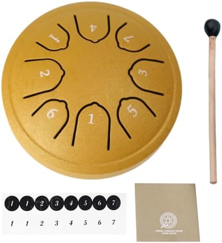 Miwayer Steel Tongue Drum 4.5 Inch 8 Notes Rain Chime Drum for Outside Garden Chakra Drum Rain Drum for Musical Education Camping Entertainment Meditation Yoga Chakra (Golden, 4.5 Inch 8 Notes) Miwayer