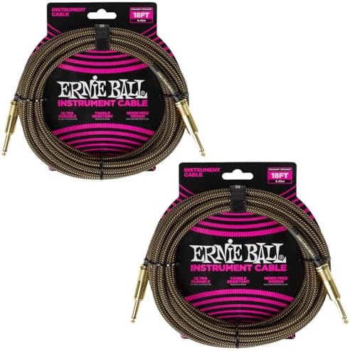 Ernie Ball Braided Instrument Cable Set Straight/Straight Length 18ft in Pay Dirt (P06432) - Pack of 2 Ernie Ball