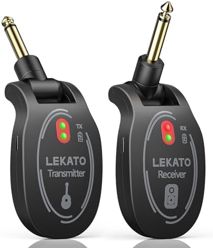 LEKATO Wireless Guitar System Rechargeable UHF Wireless Transmitter Receiver 4 Channel for Electric Guitar Bass, Low Latency Guitar Wireless System (L6) LEKATO