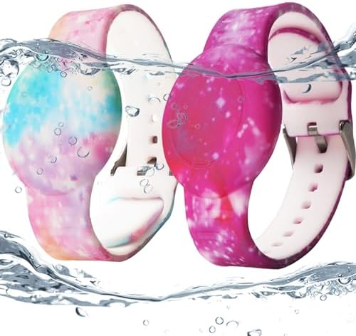 4 Pack Waterproof AirTag Bracelet for Kids, Hidden Printed Wristband for Apple Air Tag, Silicone AirTag Holder GPS Tracker Case for Band for Child Toddler, Secure Anti-Lost Protection KAHADI